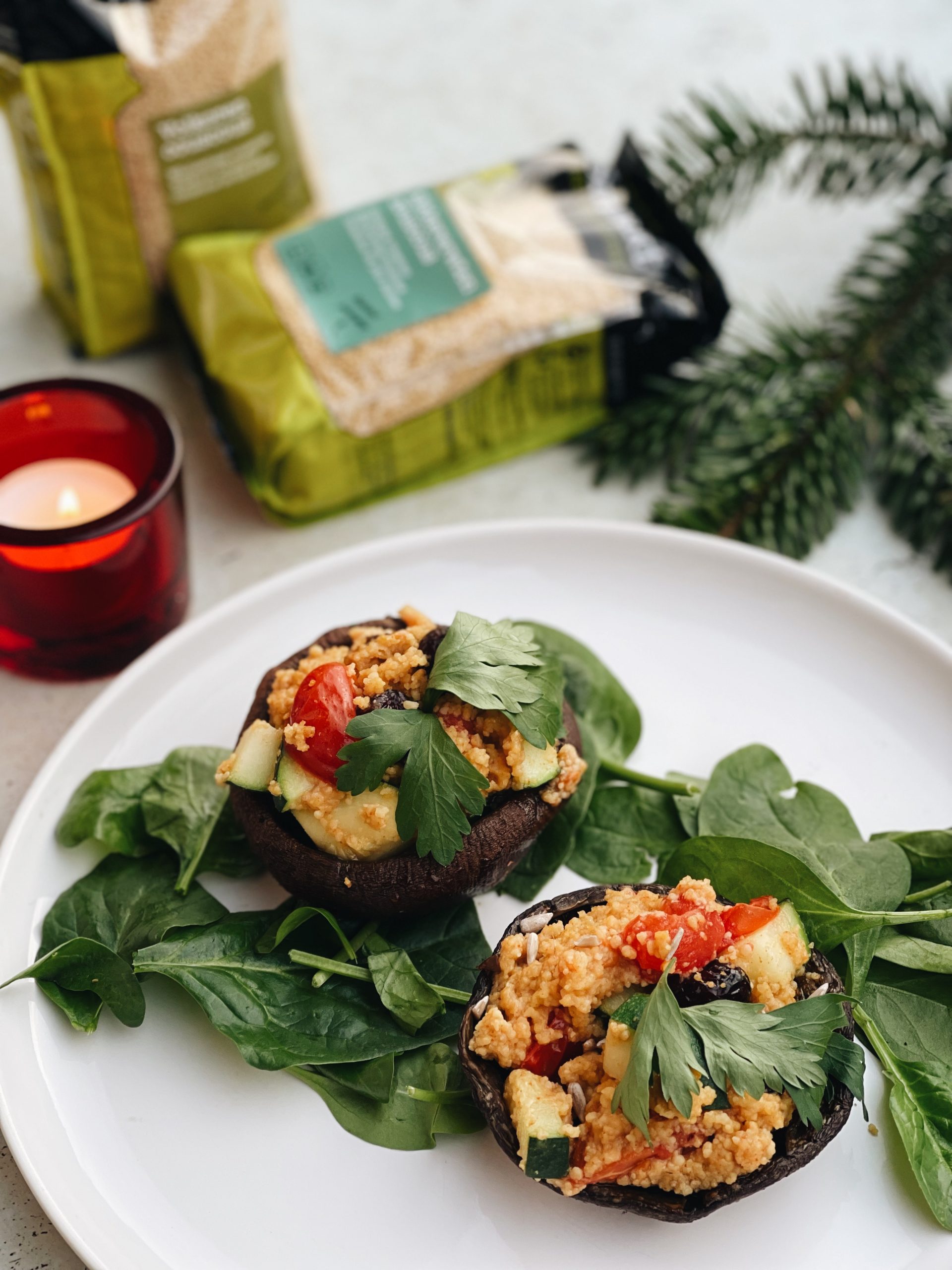 Portobello met cous cous en cranberries