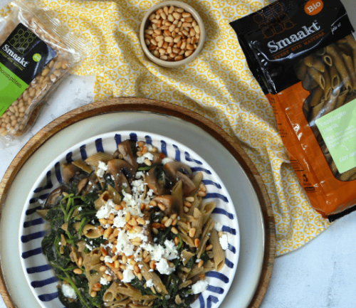 Koolhydraatarme pasta met kastanjechampignons en geitenkaas